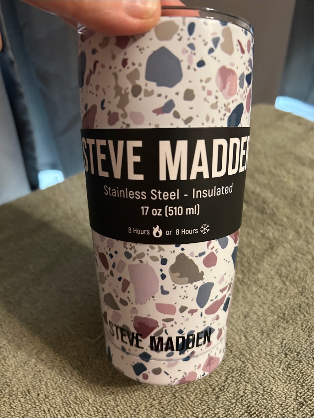 Steve Madden Terrazzo Pattern Stainless Steel Tumbler in Pink, Blue & Gray